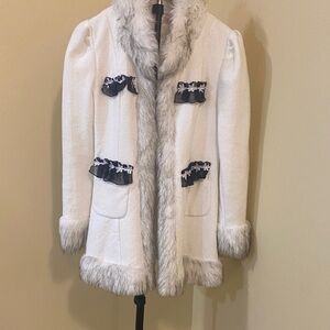 Elegant White Faux Fur Trimmed junior’s large Coat
